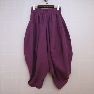 春夏新款 九分裤 民族风大码 哈伦裤 亚麻拼接阔腿裤 鸿思格HSG1219款