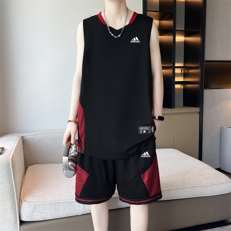 奥莱专柜篮球服套装男士夏季冰丝网眼透气背心短裤宽松运动两件套