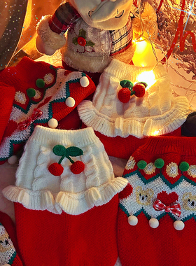 袋袋猫 圣诞红毛衣 宠物新年衣服喜庆装扮宠物冬季狗狗过年红衣服