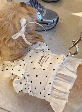 袋袋猫 波点花边纯棉宠物牵引胸背 小型犬狗狗可爱牵引绳背心裙