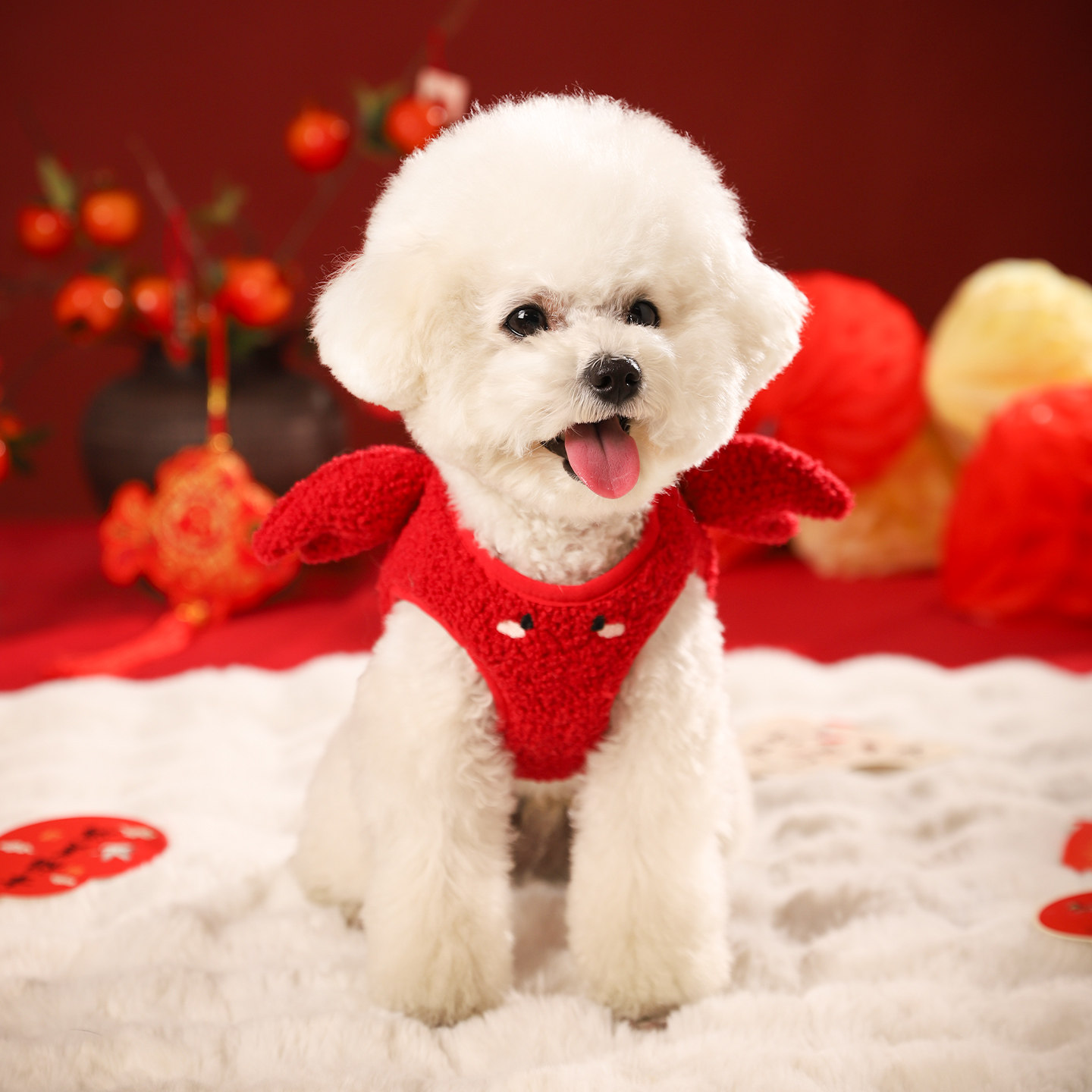 狗狗衣服胸背带冬季保暖马甲小型犬可牵引宠物背心新年小狗牵引绳