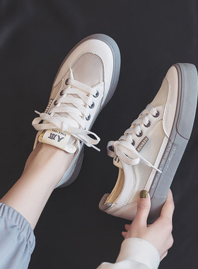 人本21390夏季新款网面小白鞋女韩版绑带纯色休闲鞋学生透气潮鞋