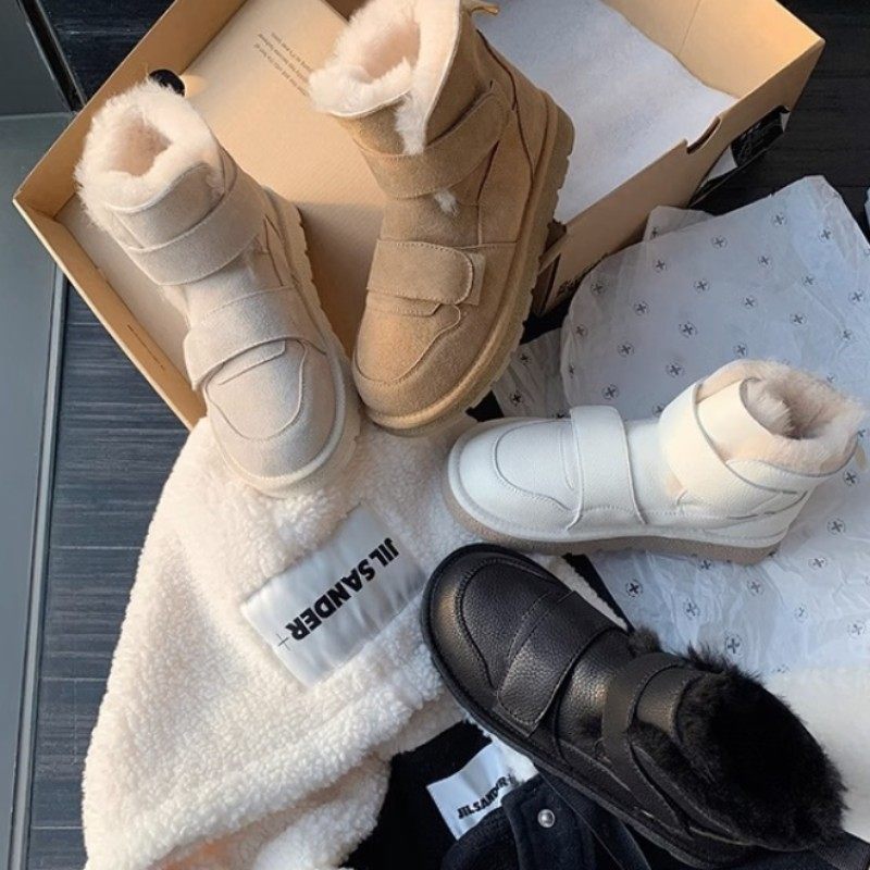 2025冬季新款皮面魔术贴雪地靴女防水加绒加厚短靴子保暖棉靴棉鞋,女鞋,时尚雪地靴,淘宝优惠券,粉丝福利购,淘宝优惠卷