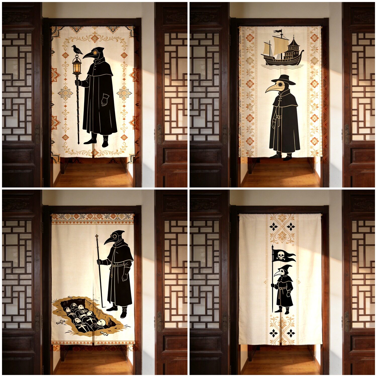 瘟疫医生鸟嘴面具门帘暗黑哥特风隔断帘免打孔卧室个性布帘