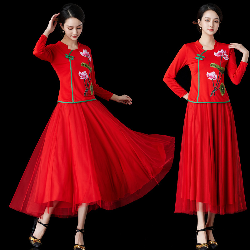 2025新款绣花广场舞服装女民族风古典舞蹈表演服中国风演出服套装