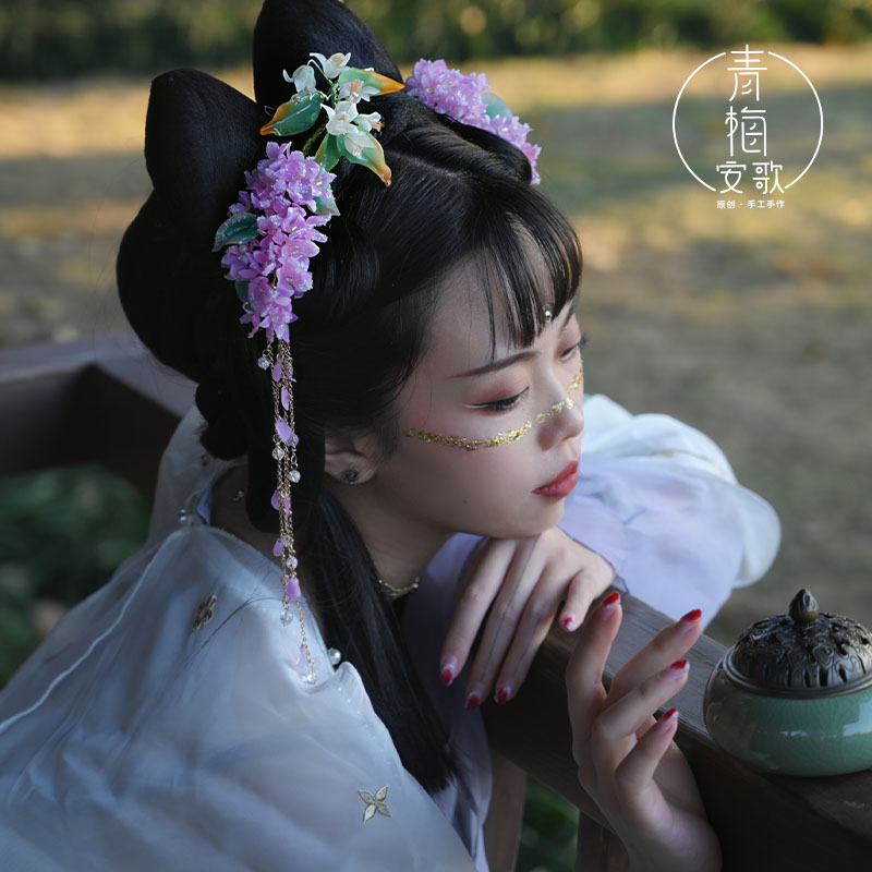 青梅安歌【橙花】花朝节汉服热缩花朵仙气头饰发梳小清新日常配饰