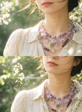 「春日紫藤」原创设计紫绿撞色项链小众古风新中式极繁风锁骨链女