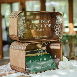 钱箱婚礼卡盒个性化定制的蜜月基金盒定制姓名木箱纪念品盒货币库