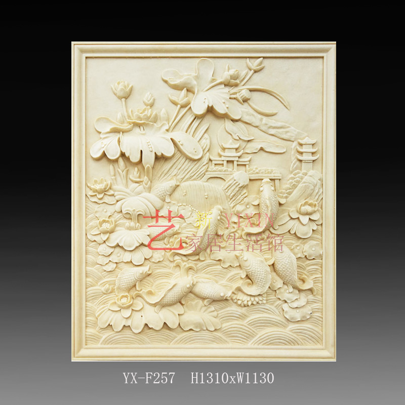 艺新款GRC水泥玻璃钢雕塑鲤鱼跃龙门砂岩浮雕艺术墙装饰雕刻定制