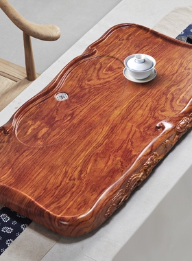茶盘实木茶海大号长方形托盘花梨木黑檀纹小型茶台家用客厅办公室