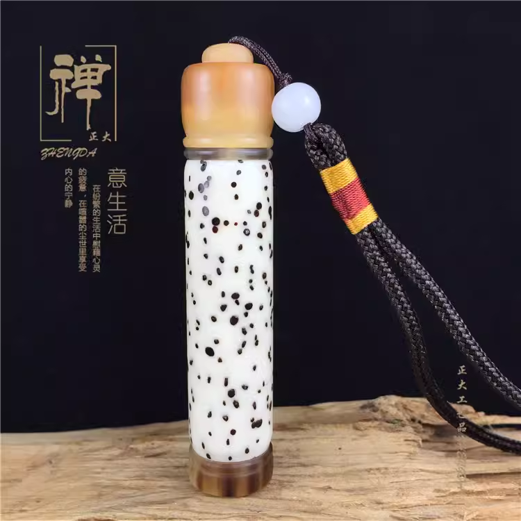 正大 天然千眼菩提子镶花牛角牙签筒香管 鼻烟壶文玩收藏送礼自用