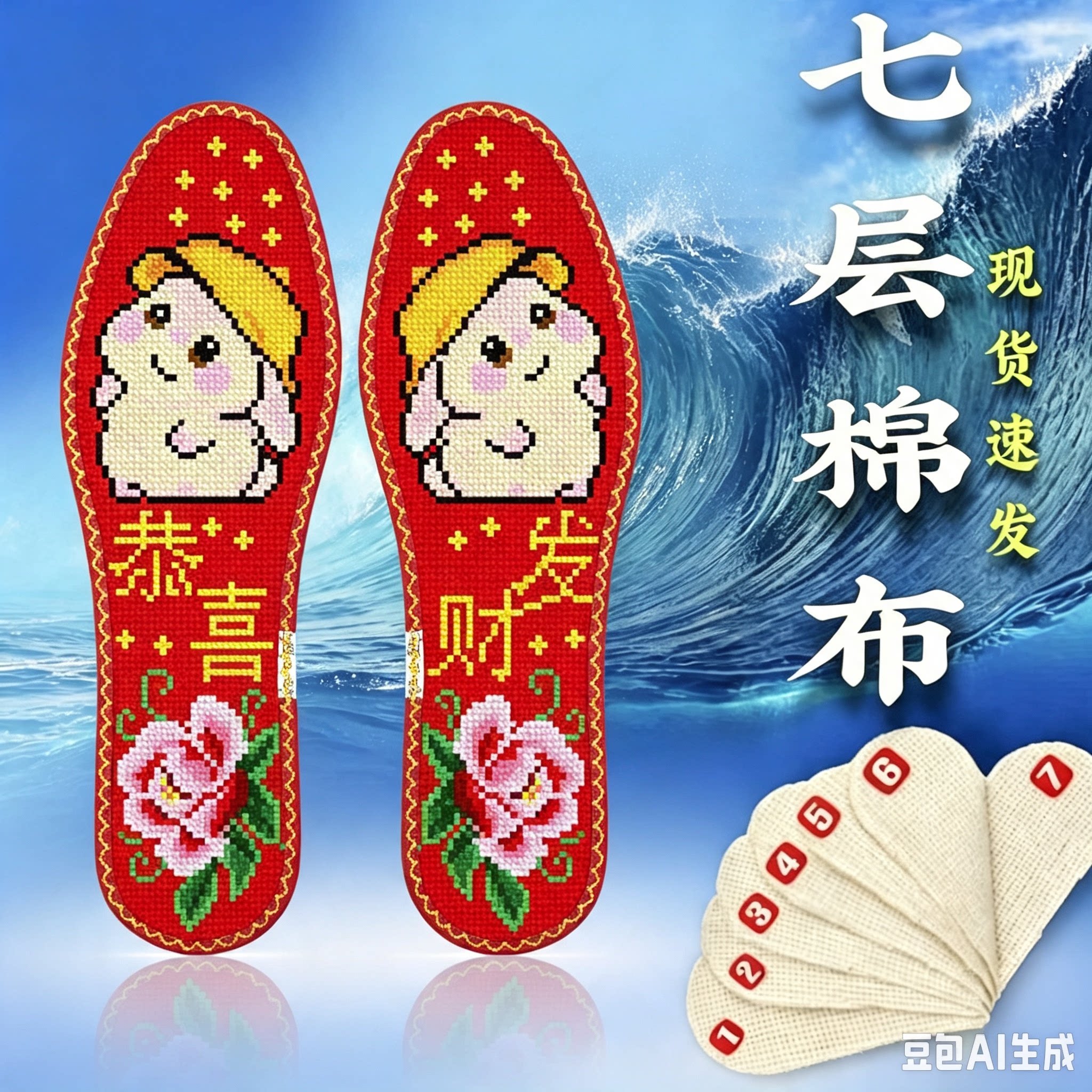 十字绣新款鞋垫半成品手工自己绣透气结婚七层棉布男款女款花小格