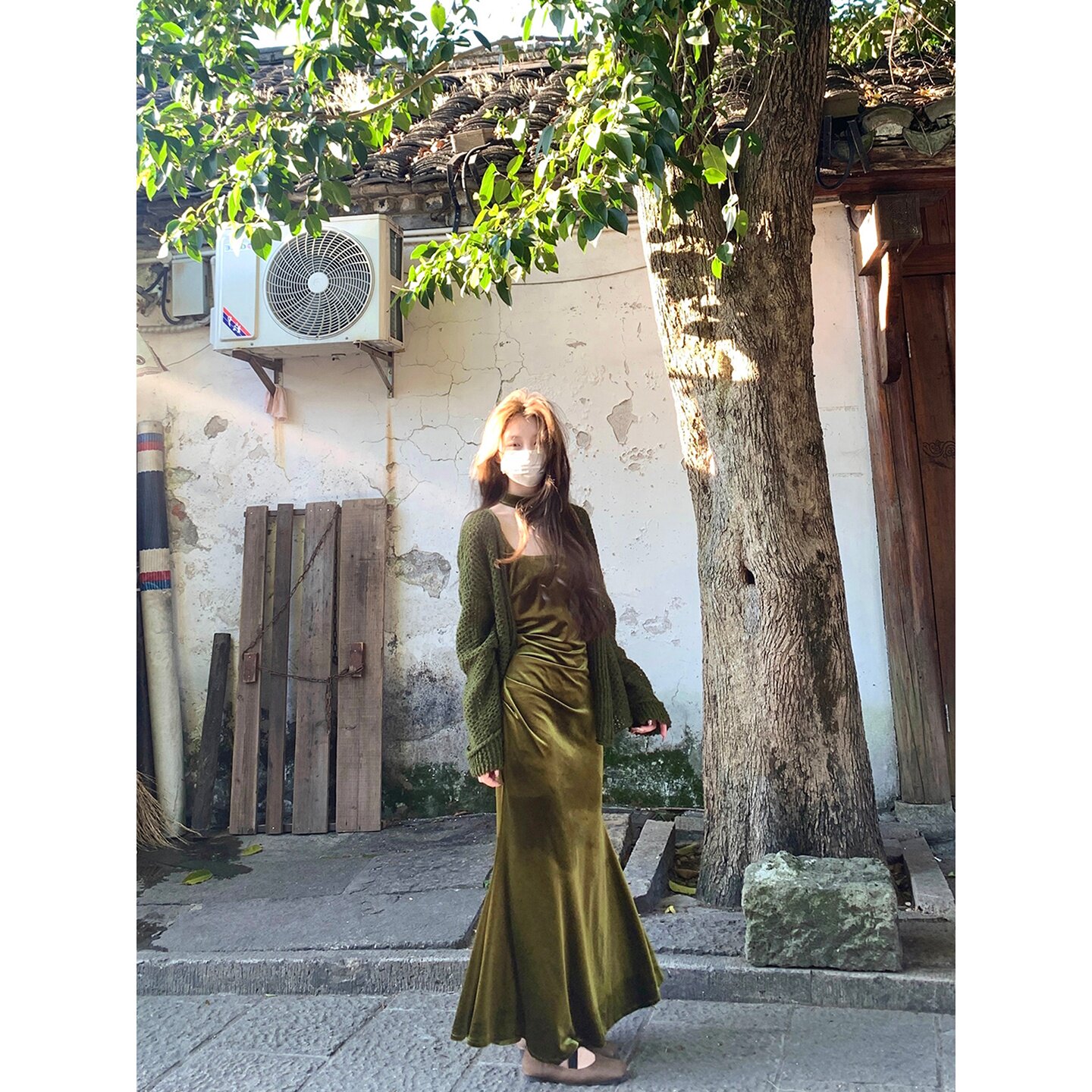 森系曳地 【现货】2025丝绒鱼尾裙女气质连衣裙a字长裙子