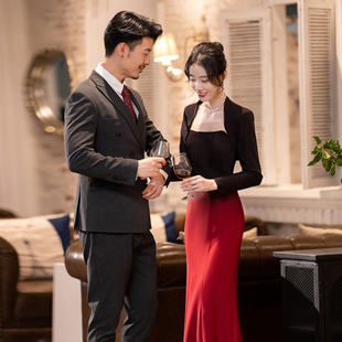 礼服 平时可穿酒红渐变色结婚订婚回门便装 长袖 敬酒服新娘2025新款