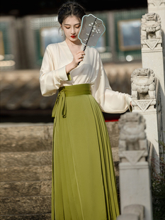 随时 正品原创改良汉服女通勤马面裙汉元素醋酸飞机袖清欢anytime