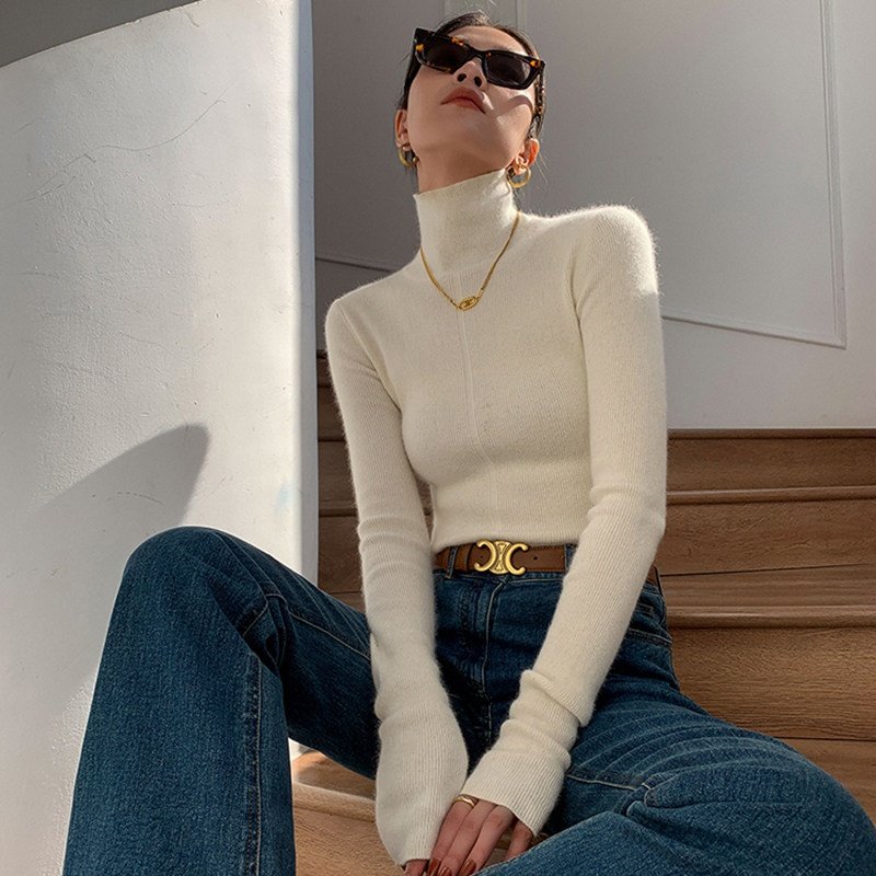 酒窝白色高领毛衣女秋冬2026修身显瘦打底针织衫百搭上衣,女装/女士精品,毛针织衫,淘宝优惠券,粉丝福利购,淘宝优惠卷
