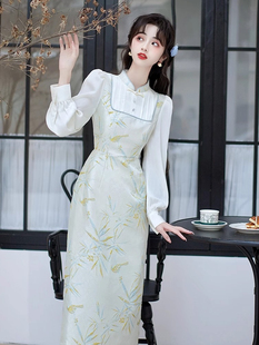 寄信新中式国风长袖旗袍连衣裙2024新款女早秋气质修身裙子