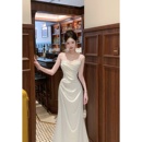 蕾丝缎面吊带连衣裙亮片高级鱼尾长裙子 法式 花径拾梦