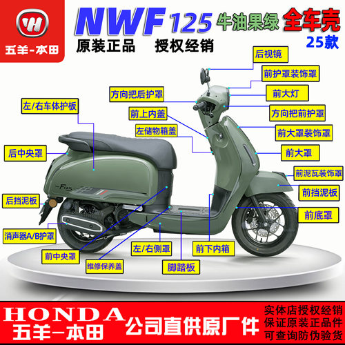 五羊本田NWF125外壳F125面板边条侧罩灯箱头罩前围前瓦前大罩塑料