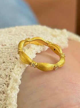 S925纯银！点钻米粒戒指中古拉丝工艺清冷感轻奢小众高级纯银戒指