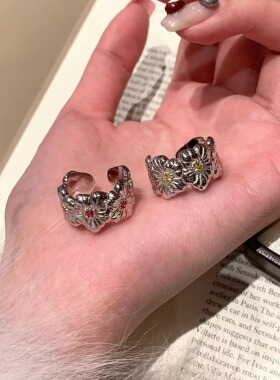 S925纯银！小雏菊栀子花戒指开口微调意大利轻奢高级感纯银戒指