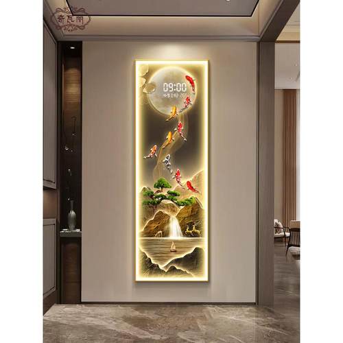 九鱼图玄关装饰画入户正对门挂画