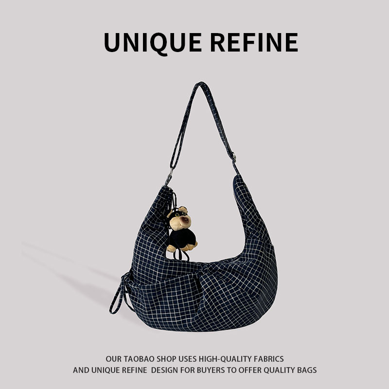 1026#新品 斜挎包女2025新款韩国小众格纹单肩包抽绳慵懒风单肩包