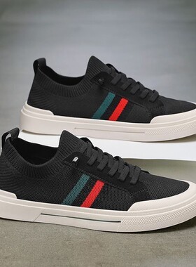 男鞋夏季新款薄款透气男士飞织板鞋软底轻便一脚蹬帆布鞋