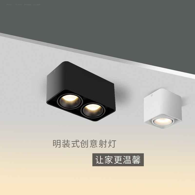 方型明装筒灯led单头双头射灯无主灯可调免开孔筒射灯过道豆胆灯,家装灯饰光源,明装射灯,淘宝优惠券,粉丝福利购,淘宝优惠卷