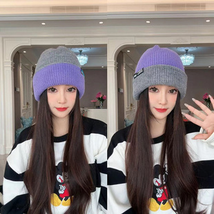 一帽六戴双面双色加厚针织包头帽女显脸小百搭保暖冷帽毛线帽堆堆