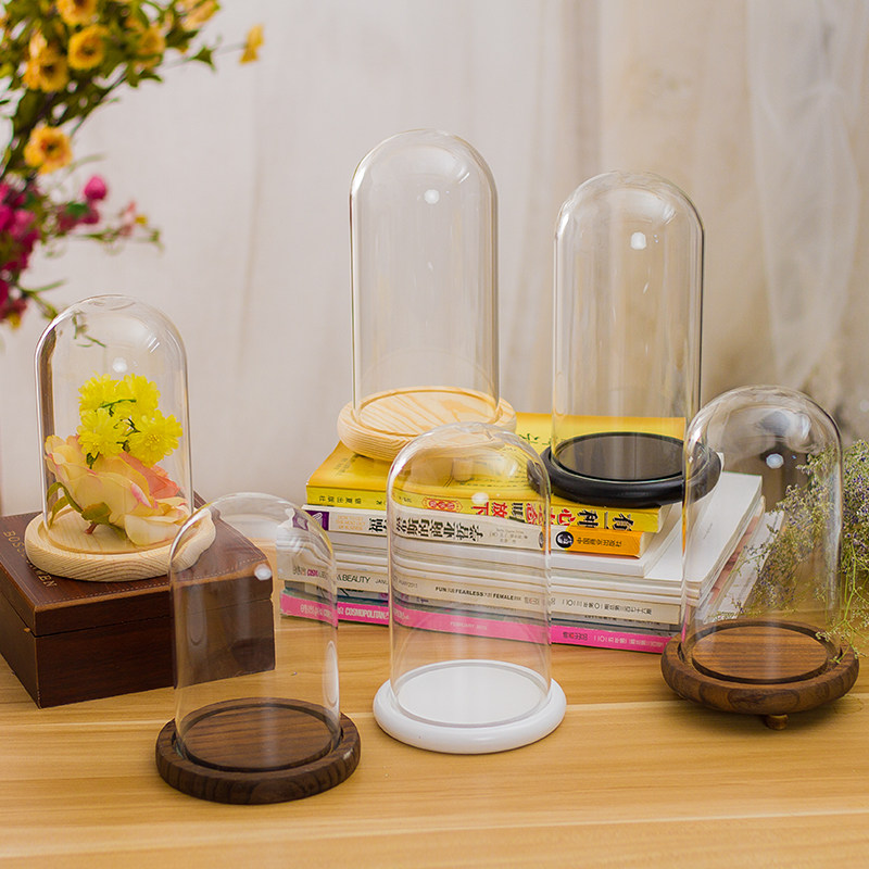永生花礼盒玫瑰花玻璃罩干花玻璃展示盒透明手办摆件防尘罩装饰