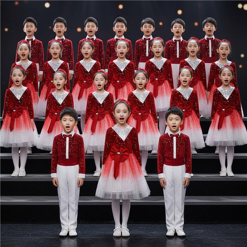 儿童红歌合唱朗诵演出服女童中小学生诗歌演讲红色爱国比赛礼服装