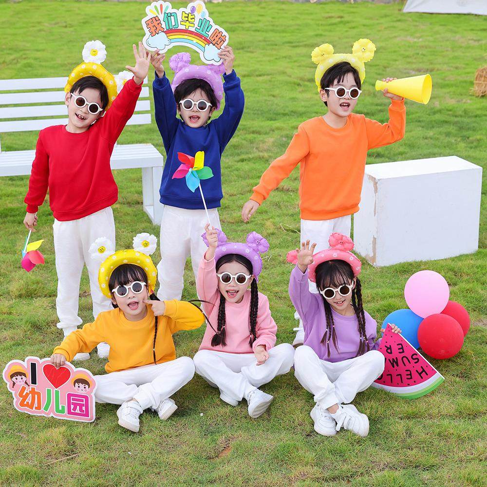 秋冬儿童圆领糖果多巴胺色套头卫衣男女小学生幼儿园亲子装班服