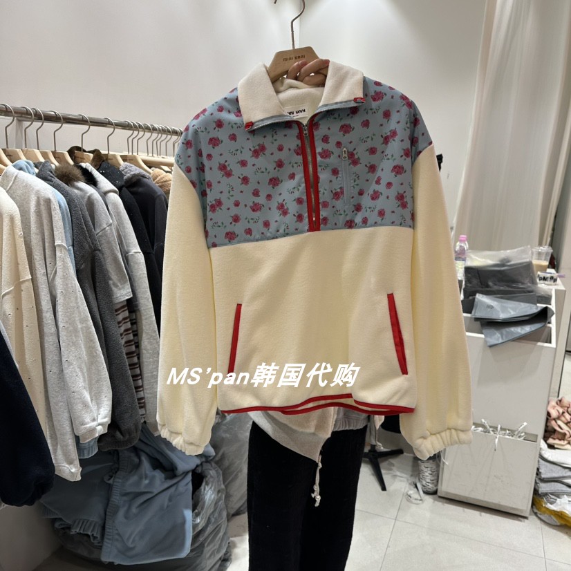 直邮 韩国东大门代购女装2025冬季新款甜美碎花撞色拼接百搭卫衣