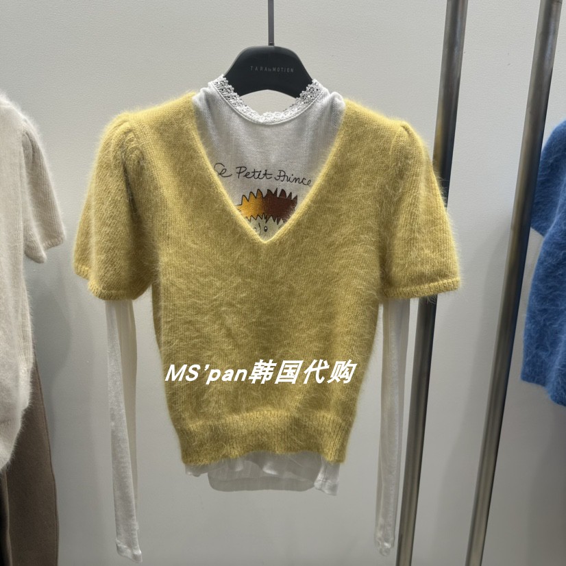 直邮 韩国东大门代购女装2025秋冬新款时尚V领洋气百搭短袖针织衫