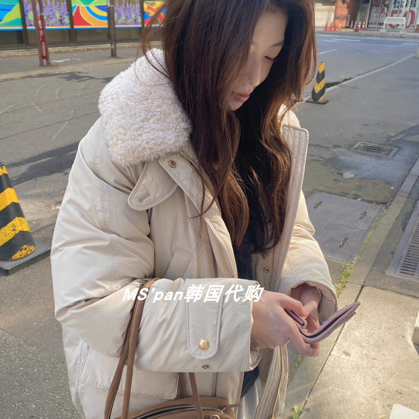 直邮韩国东大门代购女装2025冬季新款毛绒翻领百搭保暖羽绒服外套