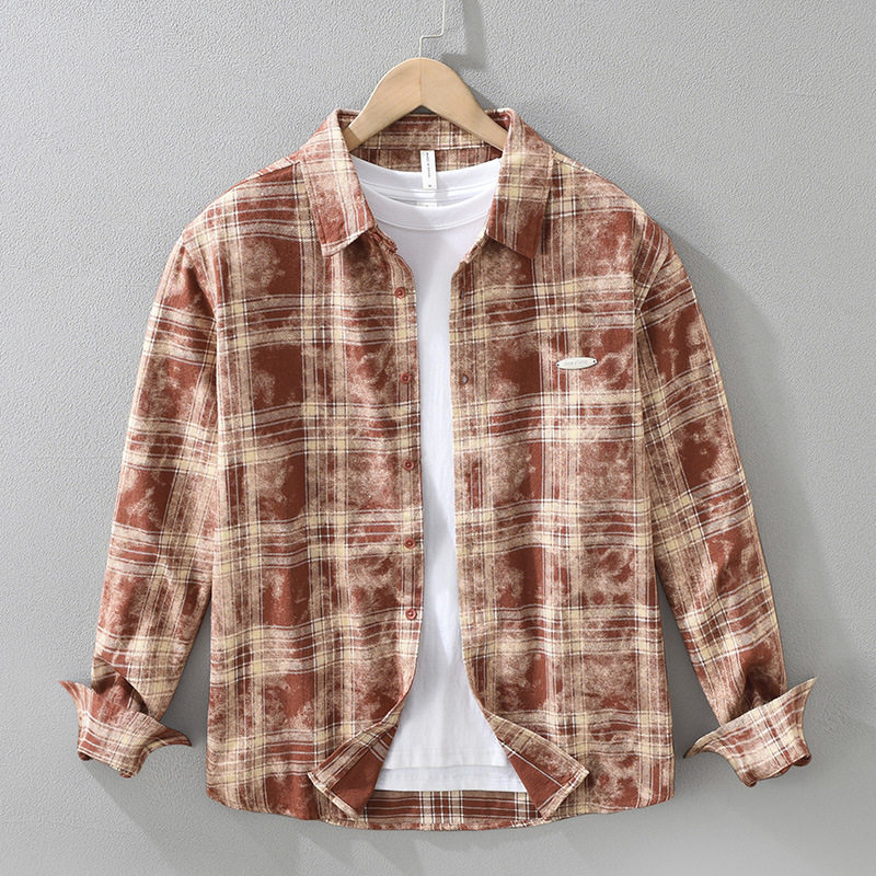 日系文艺格子长袖衬衫男士时尚潮流学生百搭休闲宽松上衣男装7575,男装,衬衫,淘宝优惠券,粉丝福利购,淘宝优惠卷