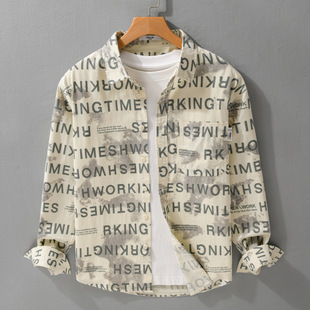 字母印花长袖衬衫男潮牌2026春季新款青年休闲今年流行的新款衬衫
