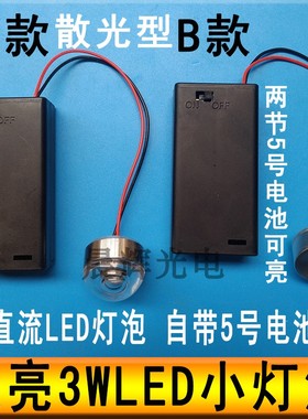 3vled灯泡灯珠电池夜灯灯笼DIY无线3w手工小彩灯迷你小灯泡带开关
