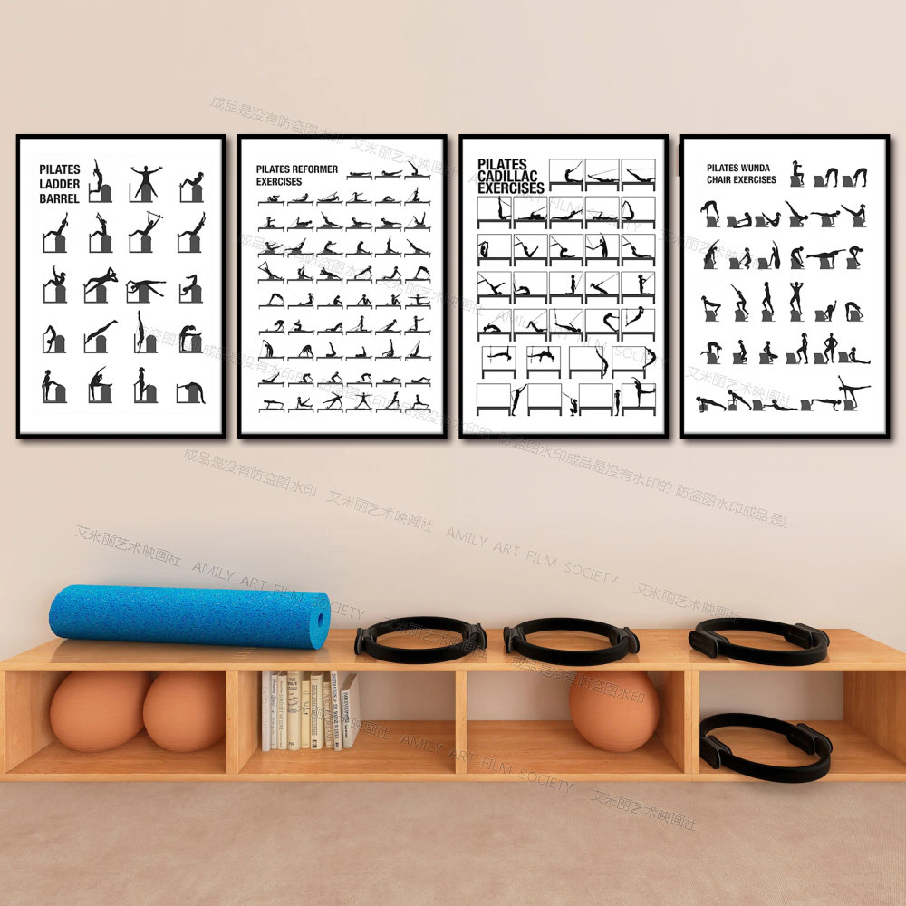 普拉提装饰画体式分解图健身房瑜伽壁画核心床私教工作室yoga挂画