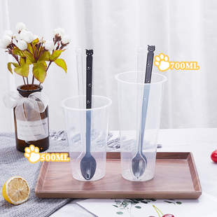 23cm一次性塑料勺子烧仙草奶茶勺子长柄单独包装 奶茶店专用长柄勺