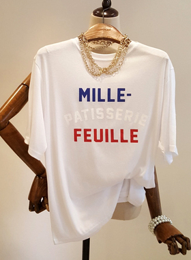 纯棉白色短袖t恤女2026年夏新款宽松字母圆领印花网红体恤ins超火