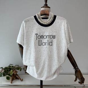 竹节棉短袖 气质女士韩系chic上衣波点刺绣字母内搭 t恤女2026新款