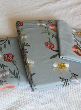 外贸 纯棉被套单件灰色绣花被罩纯棉斜纹四件套床单被套枕套清仓