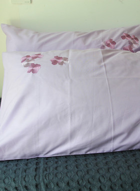 外贸库存处理纯棉刺绣枕套紫色全棉单人绣花枕袋48*74cm一对清仓