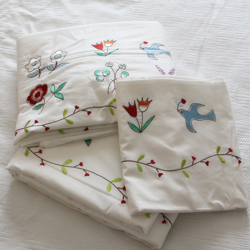 外贸纯棉被套绣花被罩双人刺绣单人白色被套床单枕套全棉200*230