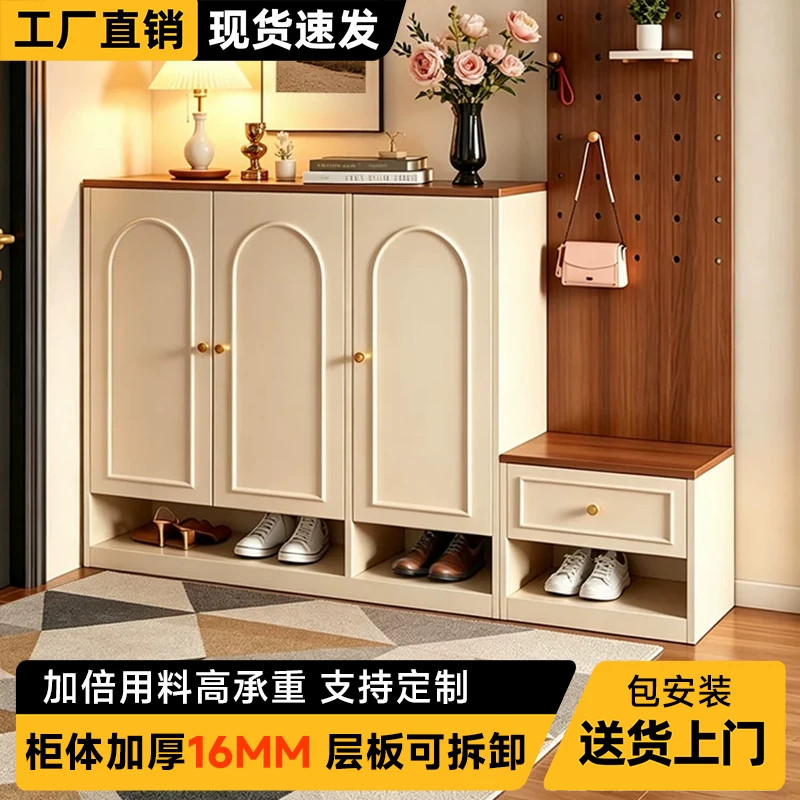 鞋柜收纳柜一体靠墙家用门口入户储物洞洞板收纳柜进门隔断玄关柜