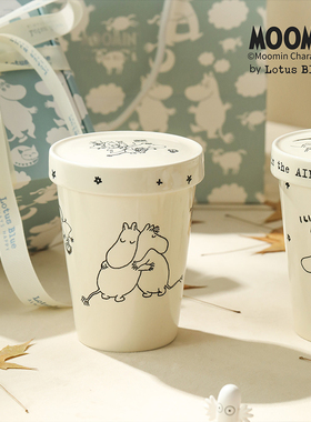 蓝莲花家居moomin姆明陶瓷水杯马克杯带盖情侣对杯家用上班杯子