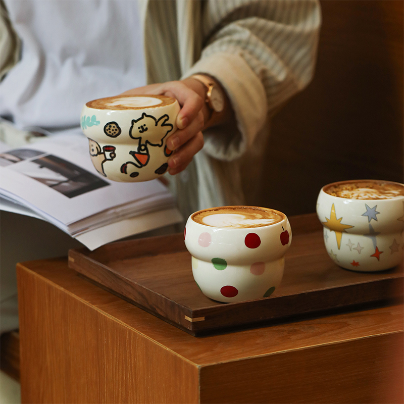 蓝莲花家居手握好看的咖啡杯子拿铁杯拉花办公室喝水杯陶瓷马克杯