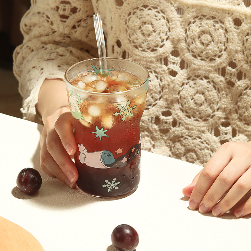 蓝莲花家居透明水杯子ins家用玻璃咖啡杯冰美式耐热喝水杯高颜值